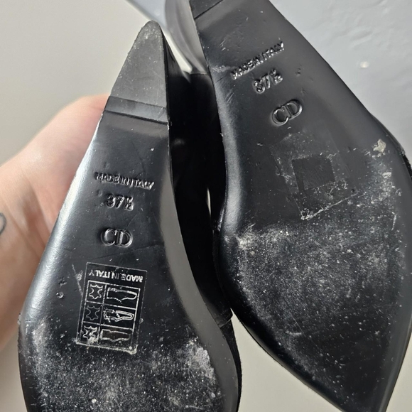 Vintage Christian Dior Black Leather Wedge Lace Up Pointed Toe Booties|Size 37.5 - Picture 3 of 8